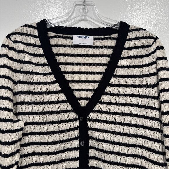 Old Navy SoSoft Lite Pointelle Cardigan Women’s Size Large Black Striped V Neck - Picture 2 of 8